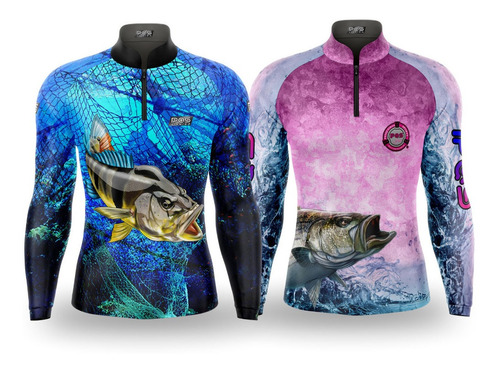 Kit Casal Camisa Camiseta De Pesca Drysofty Ref 13/30 Uv50+