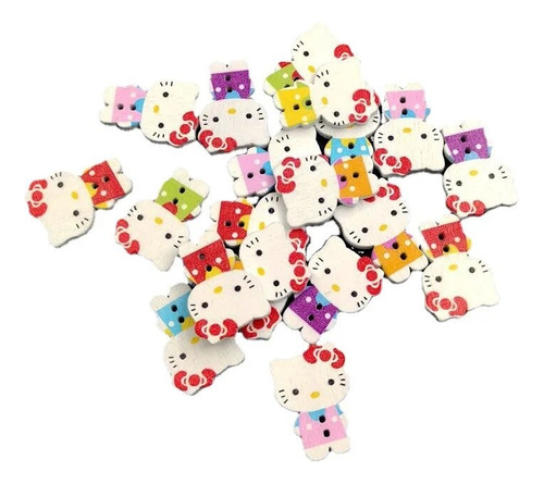 Botones De Madera Hello Kitty, Pack X 10 Unid. Multicolores.