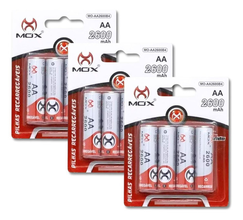 Kit 12 Pilhas Aa Recarregaveis 2a De Alta Capacidade Mox