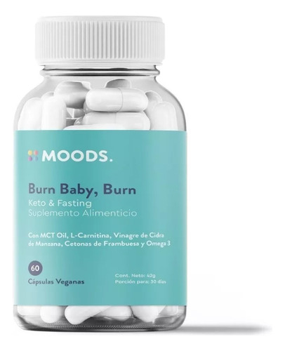 Moods | Burn Baby, Burn | Keto & Ayuno - Mct Oil, L-carnitina, Cetonas De Frambuesa, Vinagre De Sidra De Manzana Y Omega 3 - Suplemento Alimenticio Premium Para Acompañar Dietas Bajas En Carbs