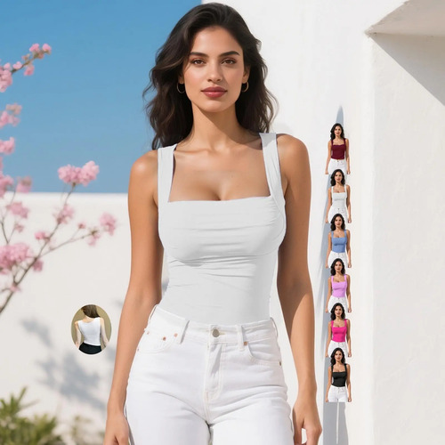 Blusastop Para Mujer Sin Mangas Con Cuello Cuadrado Pliegues