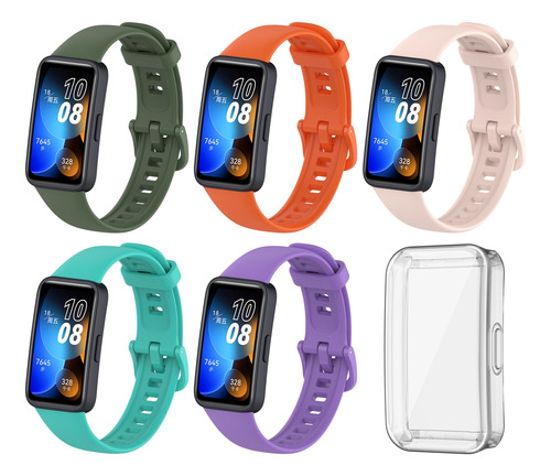 5 Correa Silicona Compatible Con Huawei Band 8 + Funda Case