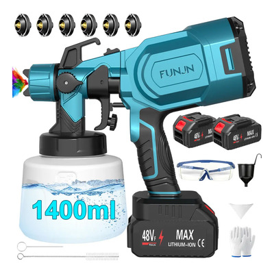 Funjn Pistola De Pintura Inalámbrica Con Batería De Litio 1400ML 48V 6 Boquillas 3 Modos 2000W | Envío gratis