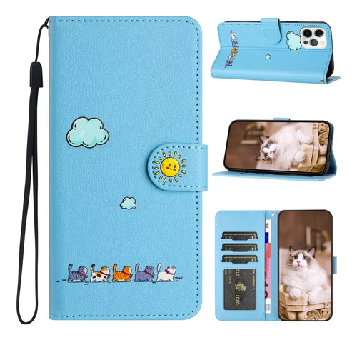 Caricatura De Cuero Flip Wallet Case Para iPhone