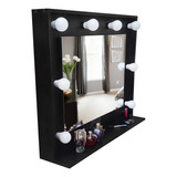 Espelho Camarim Moldura Mdf Com Prateleira Preto 90x73x20