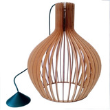 6 Luminaria Lustre Pendente Rustico De Madeira Pear Grande 