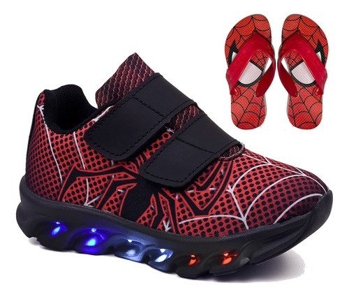 Tênis Infantil Masculino Homem Aranha Com Luzes Led Chinelo