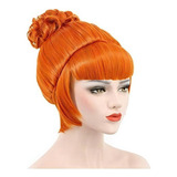 Karlery Corto Bud Ball Trenza Naranja Peluca Flequillo Plano