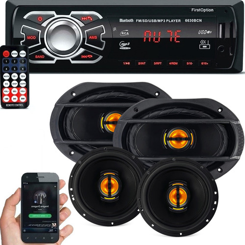 Kit Auto Falante Universal + Toca Rádio Carro Mp3 Player Usb