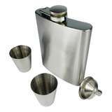 Cantil Porta Bebida Kit 4 Peças Inox Whisky Uisque Vodka Cor Acqua