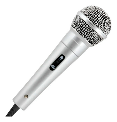 Microfone Dinâmico Profissional Prata Com Chave E Cabo 3m