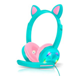 Audifonos Gato Diadema Con Luz Led Y Microfono Para Niños