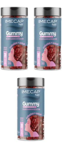 Kit 3 Pote Suplemento Alimentar Imecap Hair Gummy 30 Capsula