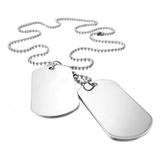 Colar Corrente Cordão Placa Lisa Dog Tag Aço Inox Prata