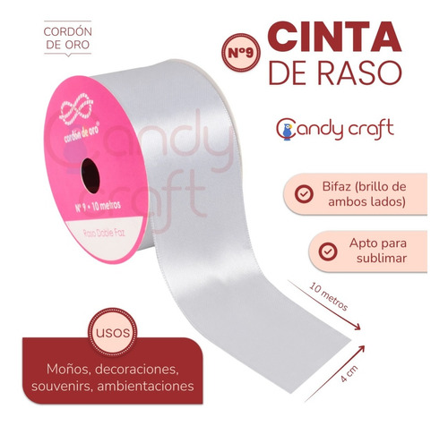 Cinta Raso N9 - 4cm - Cordon De Oro X 10 Metros - Stock
