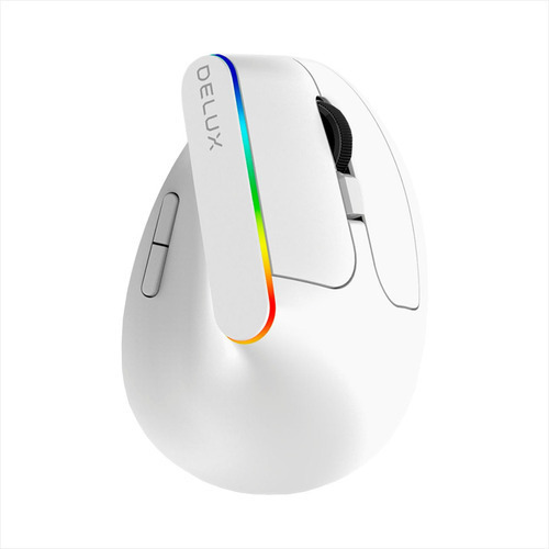 Mouse Delux M618c Ergonómico Vertical 6 Botones Rgb 1600 Dpi Color Blanco