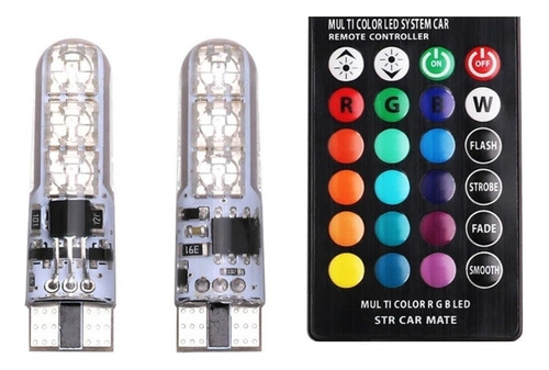 Kit 2 Focos Led T10 Rgb Pellizco Multicolor Con Control