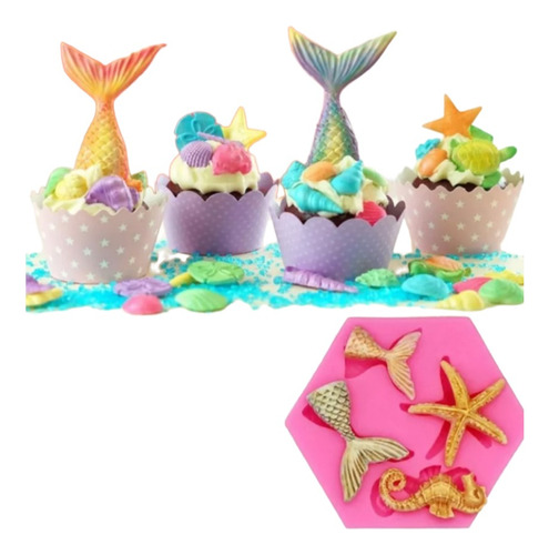 Molde Silicona Fondo Mar Cola Sirena Cupcakes Choco Fondant