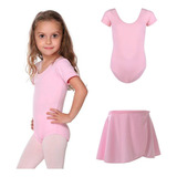 Collant Ballet 1/2 Meia Manga E Saia Balé Rosa Infantil Danç