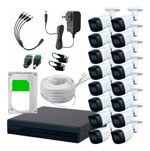 Dahua Kit Cctv 16 Cámaras 2mp Metal Audio Cable Utp Hdd 3tb Color Blanco