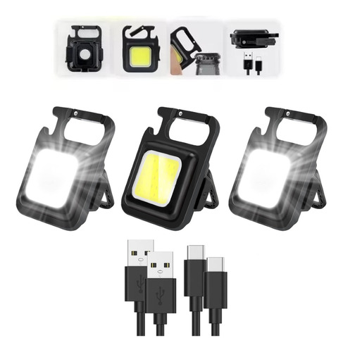 Pack X 3 Linternas Portátil Llavero Recargable Led