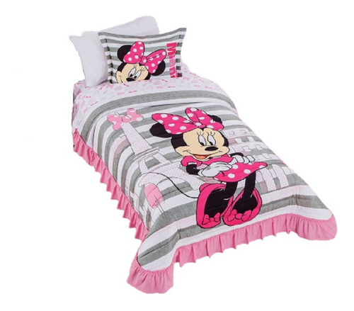 Colcha Minnie París Individual Microfibra Gris Concord