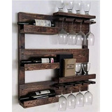 Repisa De Madera Solida Mini Bar Copas Y Botellas 70x70 Cm