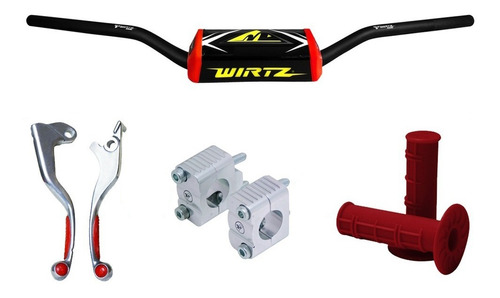 Manubrio Wr5 Fatbar Negro Grip + Puños Rojo + Clamp Xr 150 W