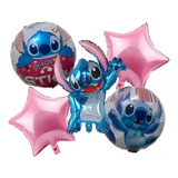 Kit 5 Balão Metalizado Lilo Stitch Feliz Corpo Estrela Rosa