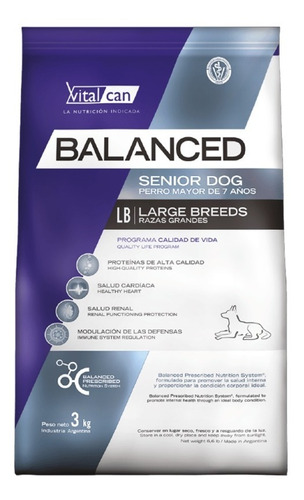 Balanced Senior Perro Raza Grande 15 Kg Vitalcan Large +7 