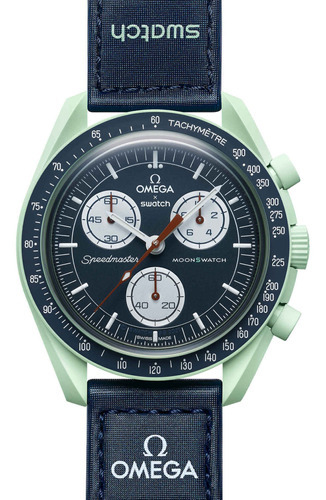 Reloj Swatch Omega Mission On Earth Correa Azul Bisel Azul