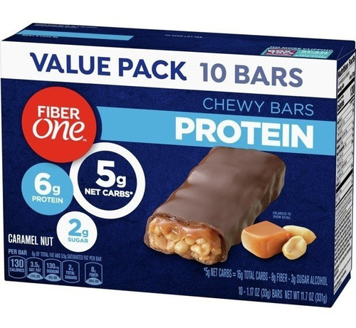 Fiber One Galletas Chewy Caramel Nut Protein Snack 10ct