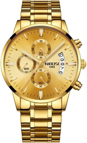 Relógio Masculino Dourado Nibosi 2309 C Cronógrafo Funcional