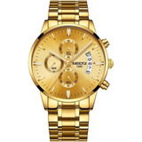 Relógio Masculino Dourado Nibosi 2309 C Cronógrafo Funcional