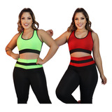 Kit De 2 Conjuntos Academia Legging E Cropped Fitness Treino