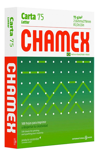 Resma Papel Carta Chamex 75 Grs 500 Hojas X Unidad