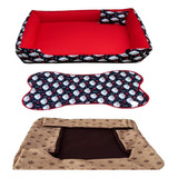 Cama Para Cachorro Grande Gg 95x95 Cm + Tapete E Capa Extra Cor Cama Vermelha E Capa Marrom