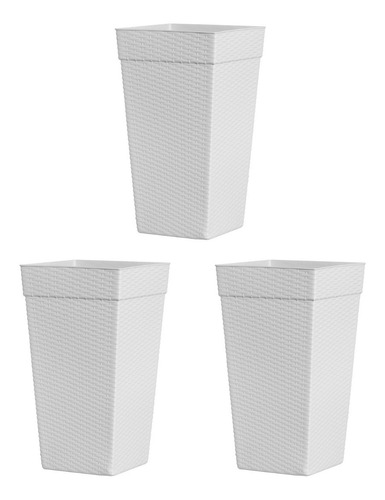 3 Vasos Coluna Rattan 28 Litros Planta Casa Jardim Sala