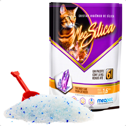 Areia Sílica Cristais 1,6kg P/ Gatos Alta Absorção Sanitária