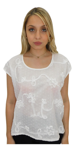 Blusa Rayon Fantasía Blanca Fiesta Casual Amplia Mujer Dama