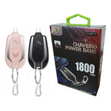 Chaveiro Carregador Portátil Tipo C Power Bank 1800 Mah Cor Rosa