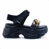 Sandalias Gummi Negra Con Cadena Y Plataforma Base Deportiva