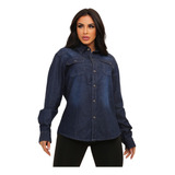 Camisa Jeans Feminina Social Com Botões 