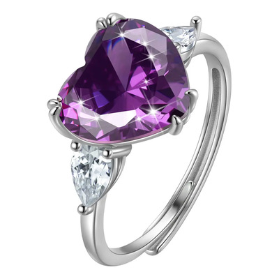 Anillo De Compromiso Promesa Corazón De Plata 925 Color Morado - Febrero | Meses sin interés