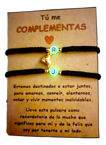 Dúo Pulseras Pareja Iniciales Luminicentes Dije Corazón Amor