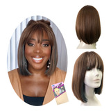 Peruca Corte Long Bob 100% Orgânica Com Franjão + Touca 