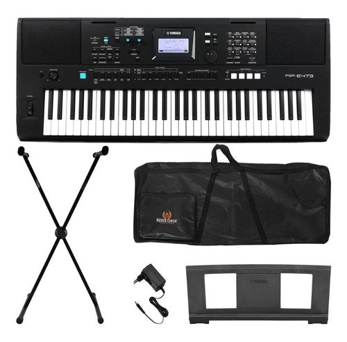 Teclado Yamaha E473 Bag + Suporte 61 Teclas Sensíveis Kit