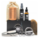 Set De Barba Kit Barberia Aceite Cera Shampoo Navaja Cepillo