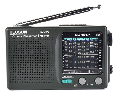 Rádio Portátil De Ondas Curtas Tecsun R-909 Am/fm/sw1-7 Em T