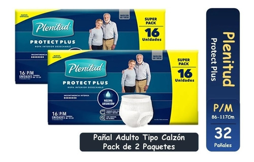  Pañal Adulto Tipo Calzón Plenitud Protect Plus  Pack 2x16